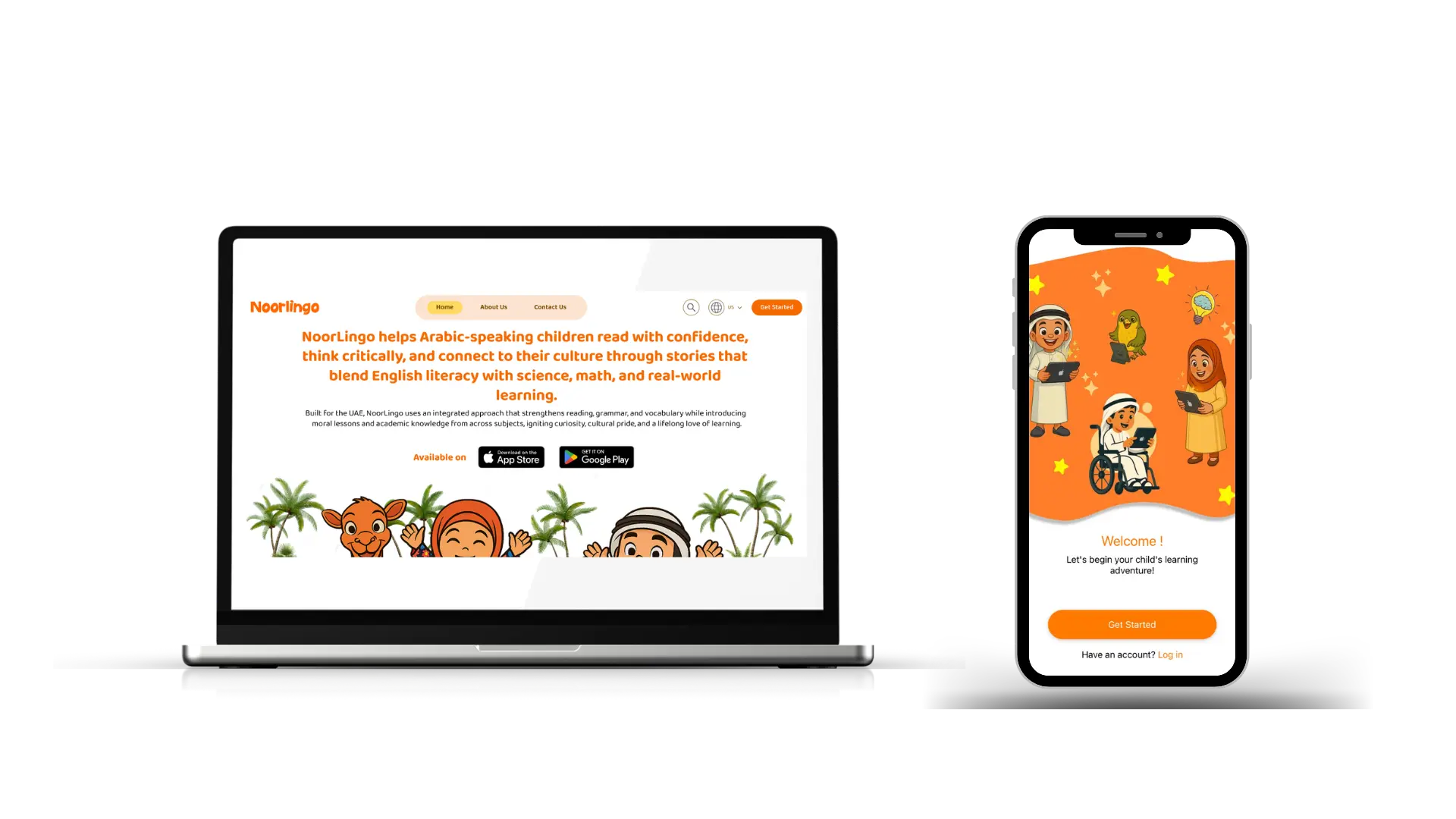 NoorLingo shown on a laptop and a phone